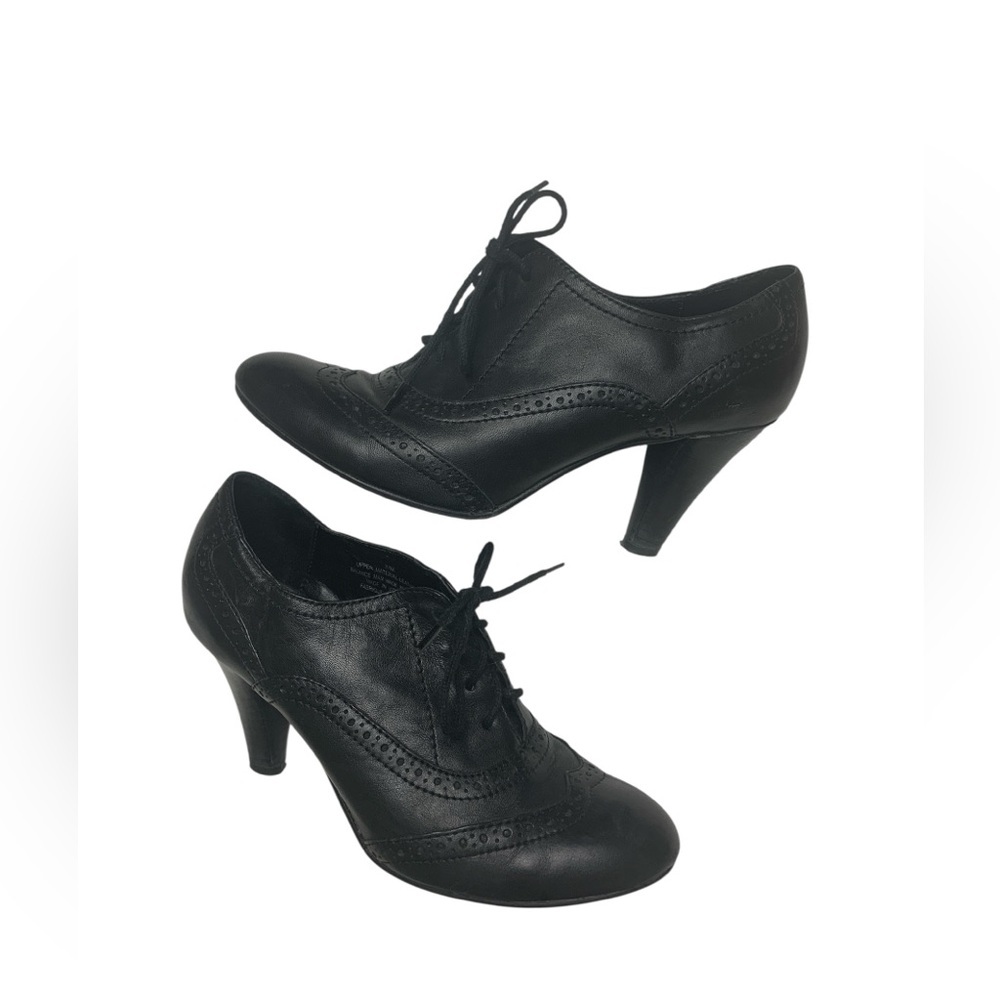 Roberto Vianni Black Leather Lace Up Heeled Shoes, Vintage Look, 3” Heels